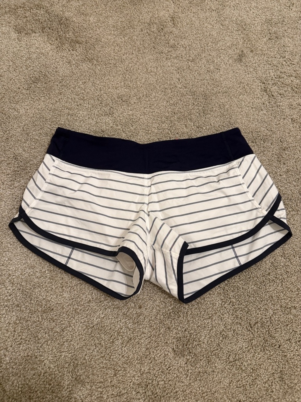 lululemon athletica White Striped Shorts with Navy Trim